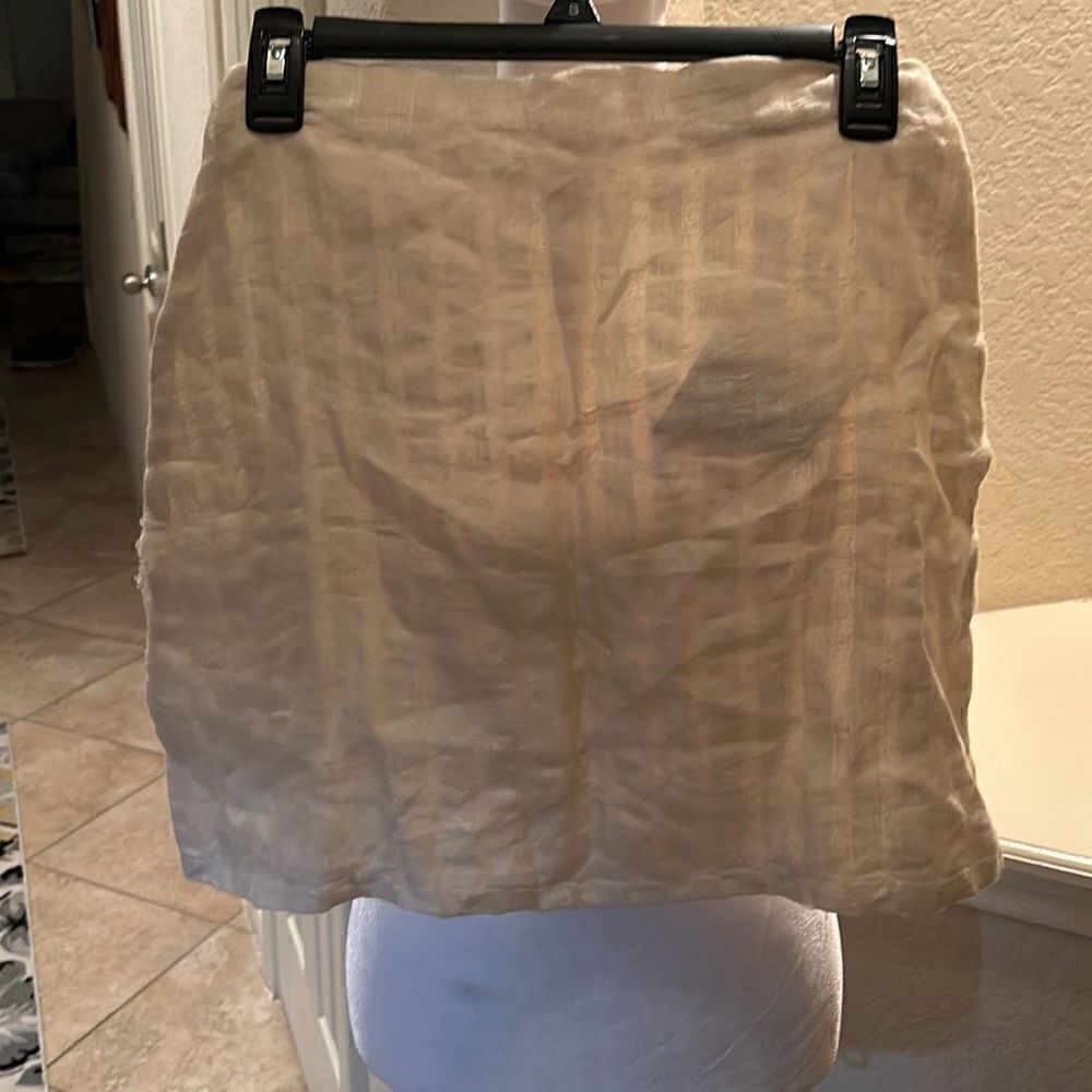 Savannah Morrow Women's Size S Beige Cream Linen Mini Skirt Subtle Stripe New